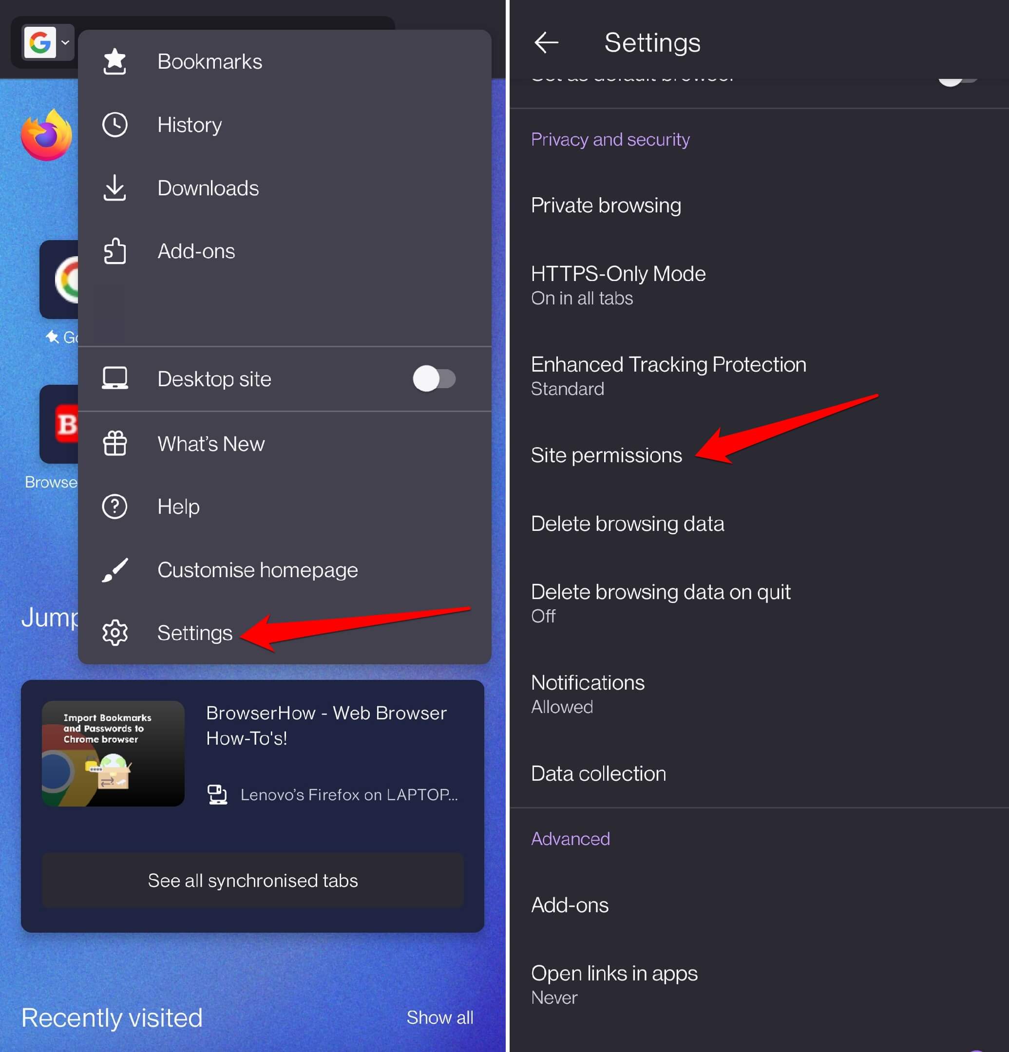 firefox site permissions