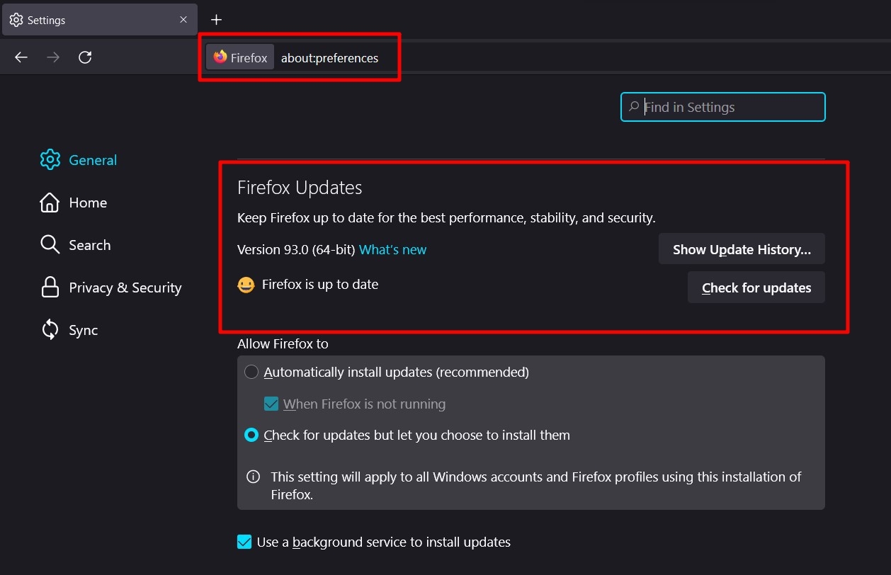 Firefox Updates Version Number Check