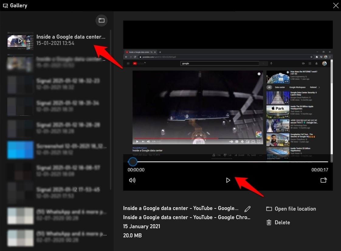 Game Bar Gallery in Windows