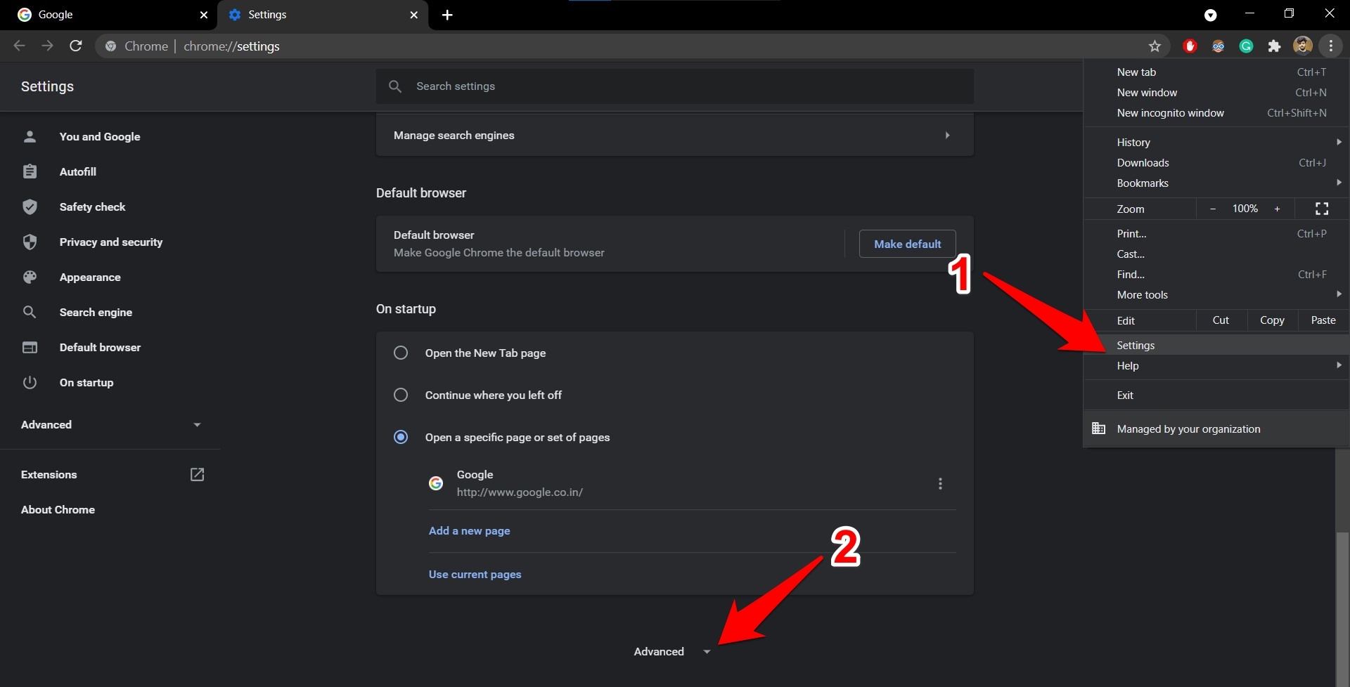 Google Chrome Advanced Settings hidden menu