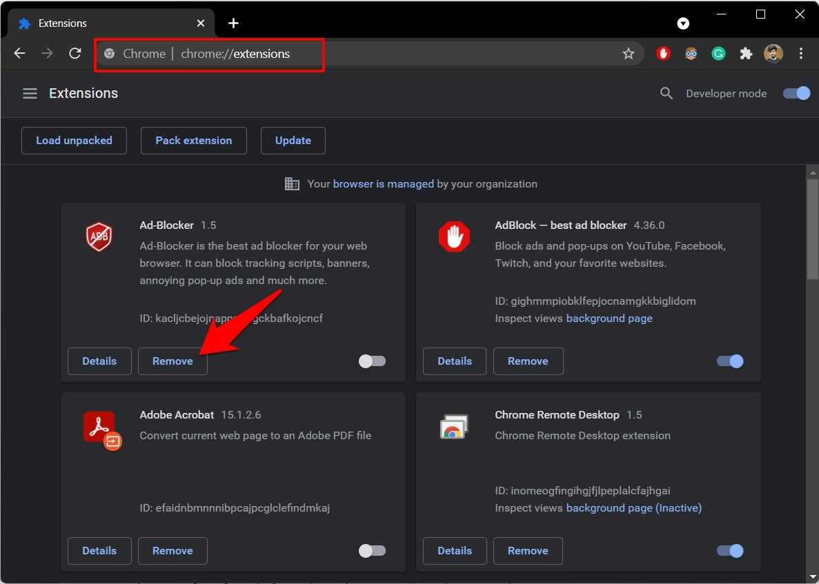 Google Chrome Remove Extensions