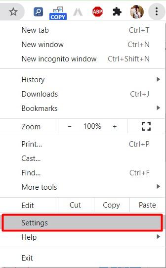Google Chrome Settings Menu option