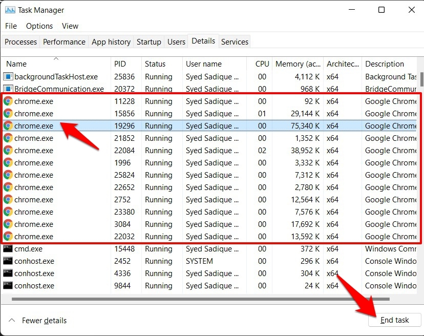 Google Chrome Task Manager Process End