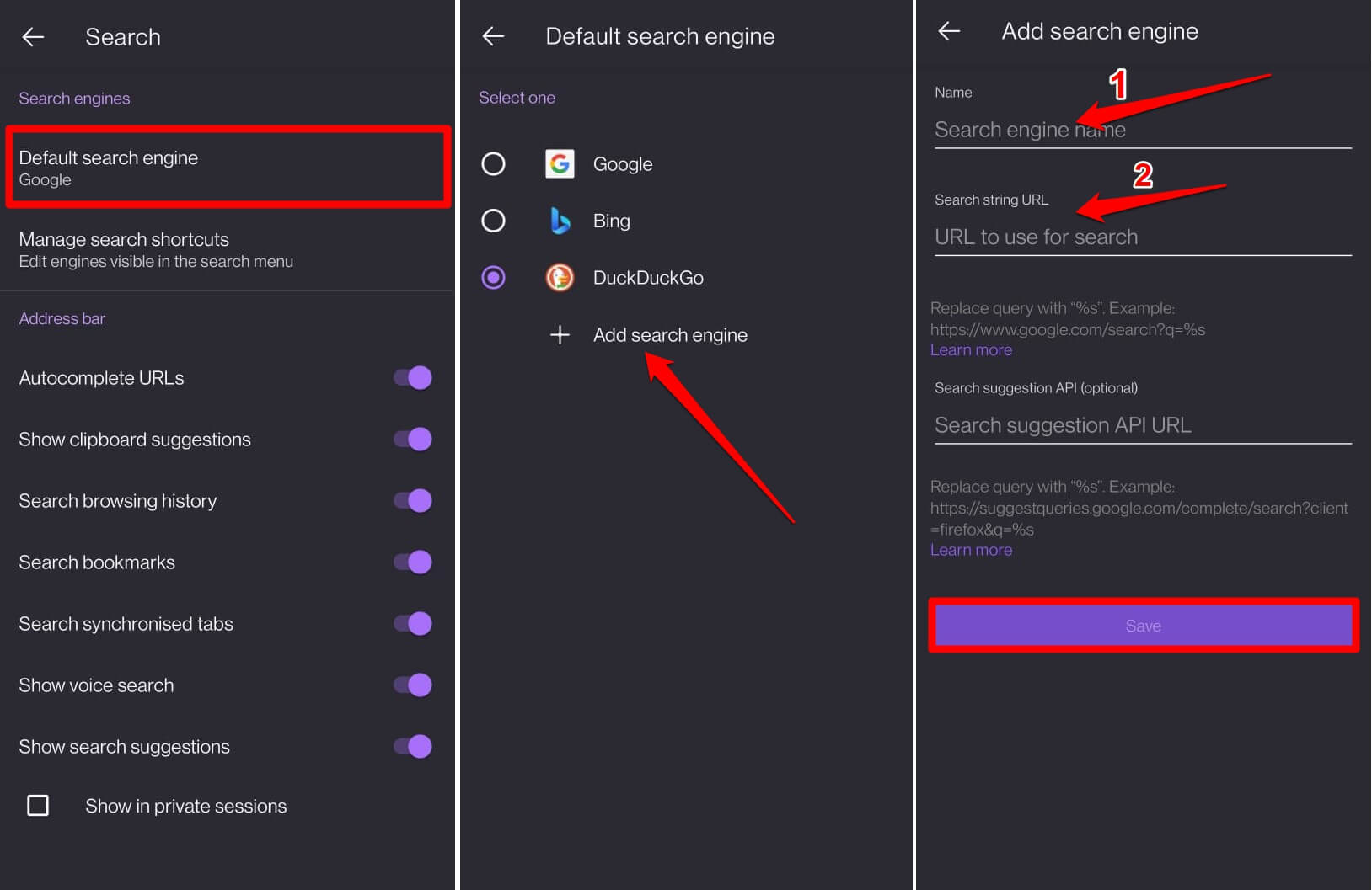 how to add a search engine in Firefox Android