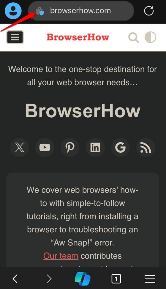 how to check site information on Edge browser for iOS
