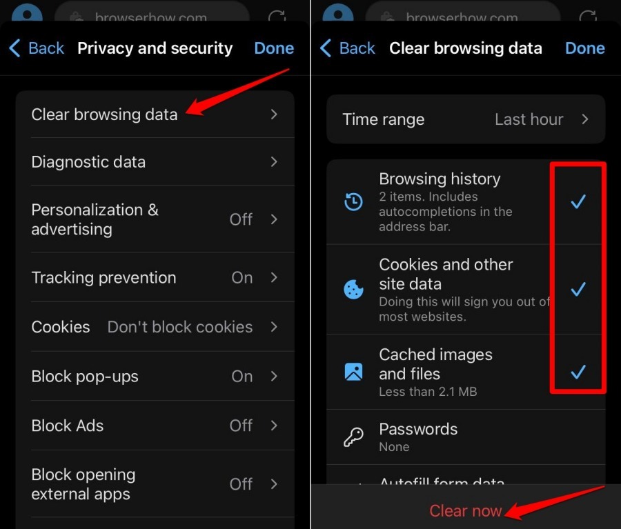 how to hard refresh a page on Edge browser for iPhone