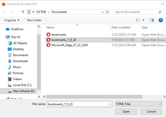 Import Bookmarks File into Firefox