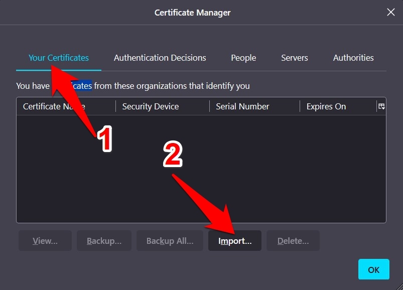 Import SSL Certificate in Mozilla Firefox