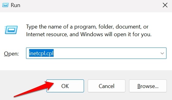 inetcpl.cpl in run command on Windows