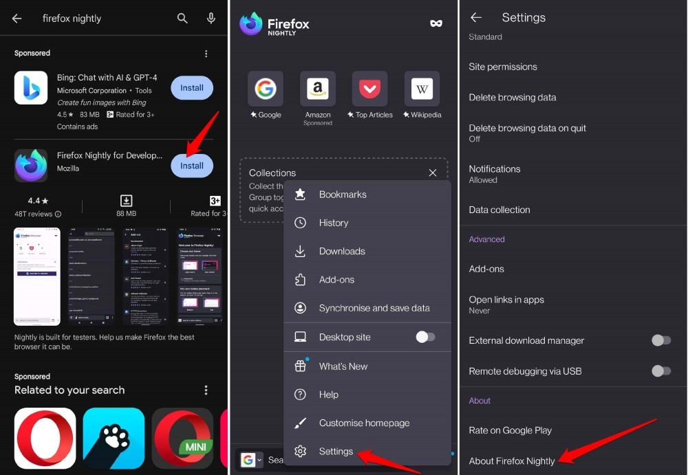 Install Firefox nightly