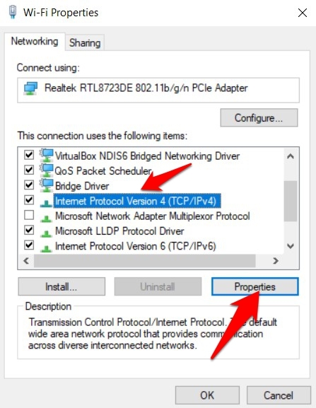 Internet Properties IPv4 options in Windows 10