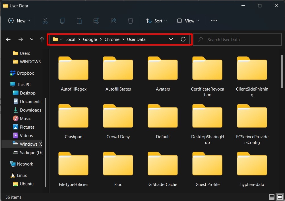 Local Google Chrome App Data Folder