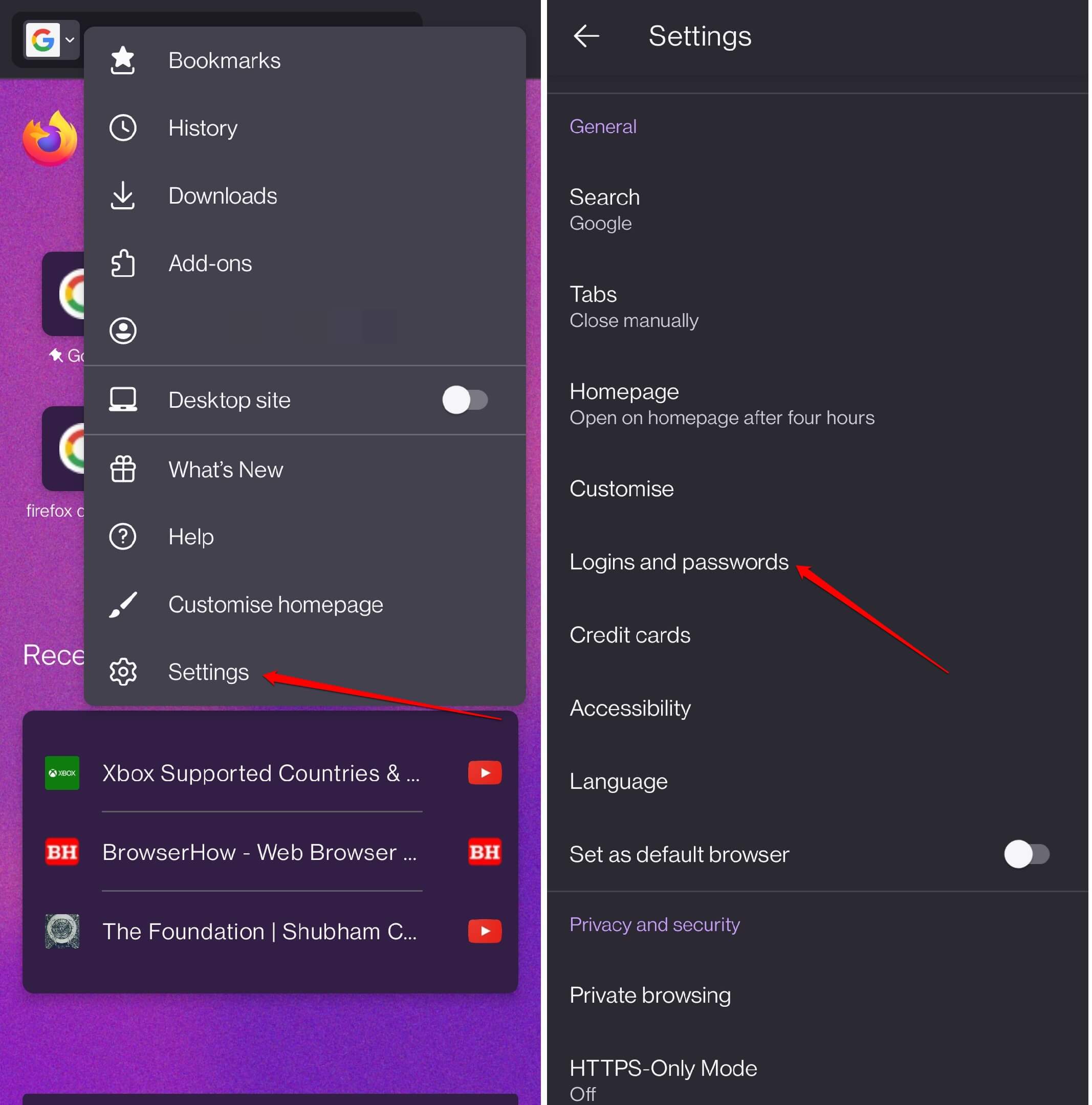 logins and passwords in Firefox Android