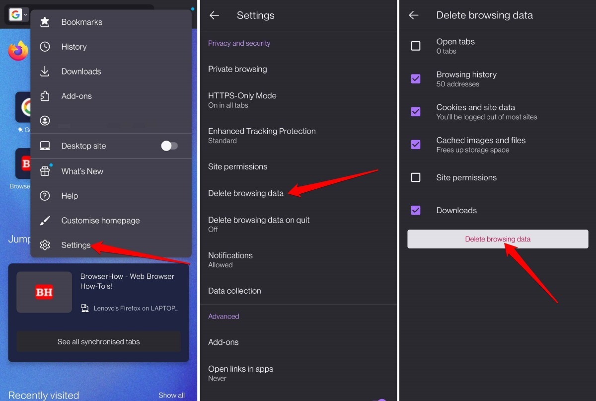 manually clear the browser search history