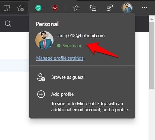 Microsoft Edge Chromium Computer Sync is on