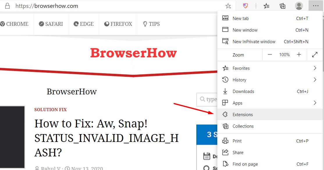 Microsoft Edge Extensions Tab