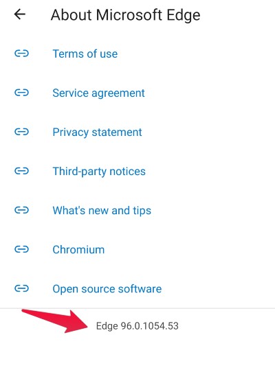 Microsoft Edge version in Android Phone