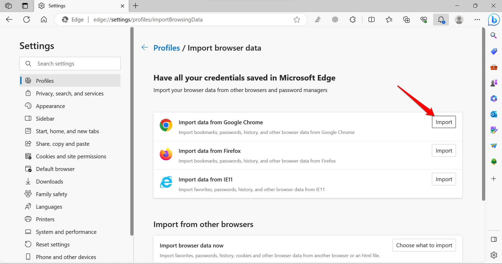 migrate passwords and bookmarks from Chrome to Edge