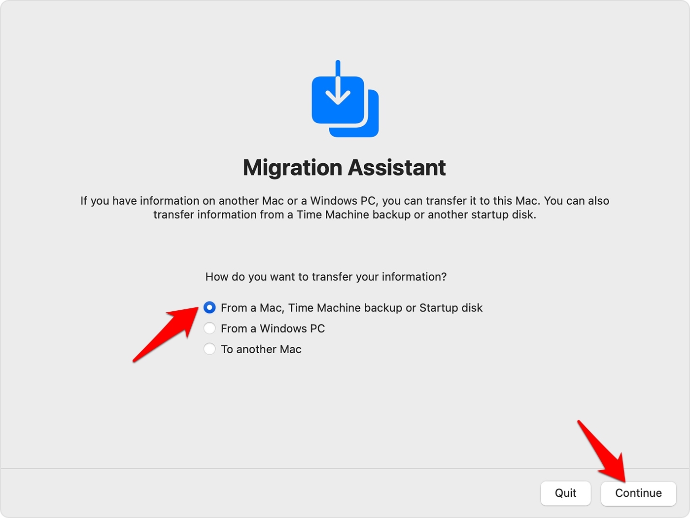 Migration Assistant app in MacOS
