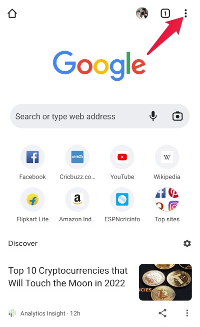 More menu option in Chrome for Android