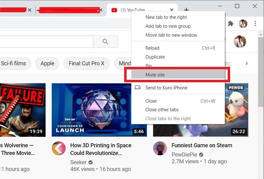 Mute site in Google Chrome browser