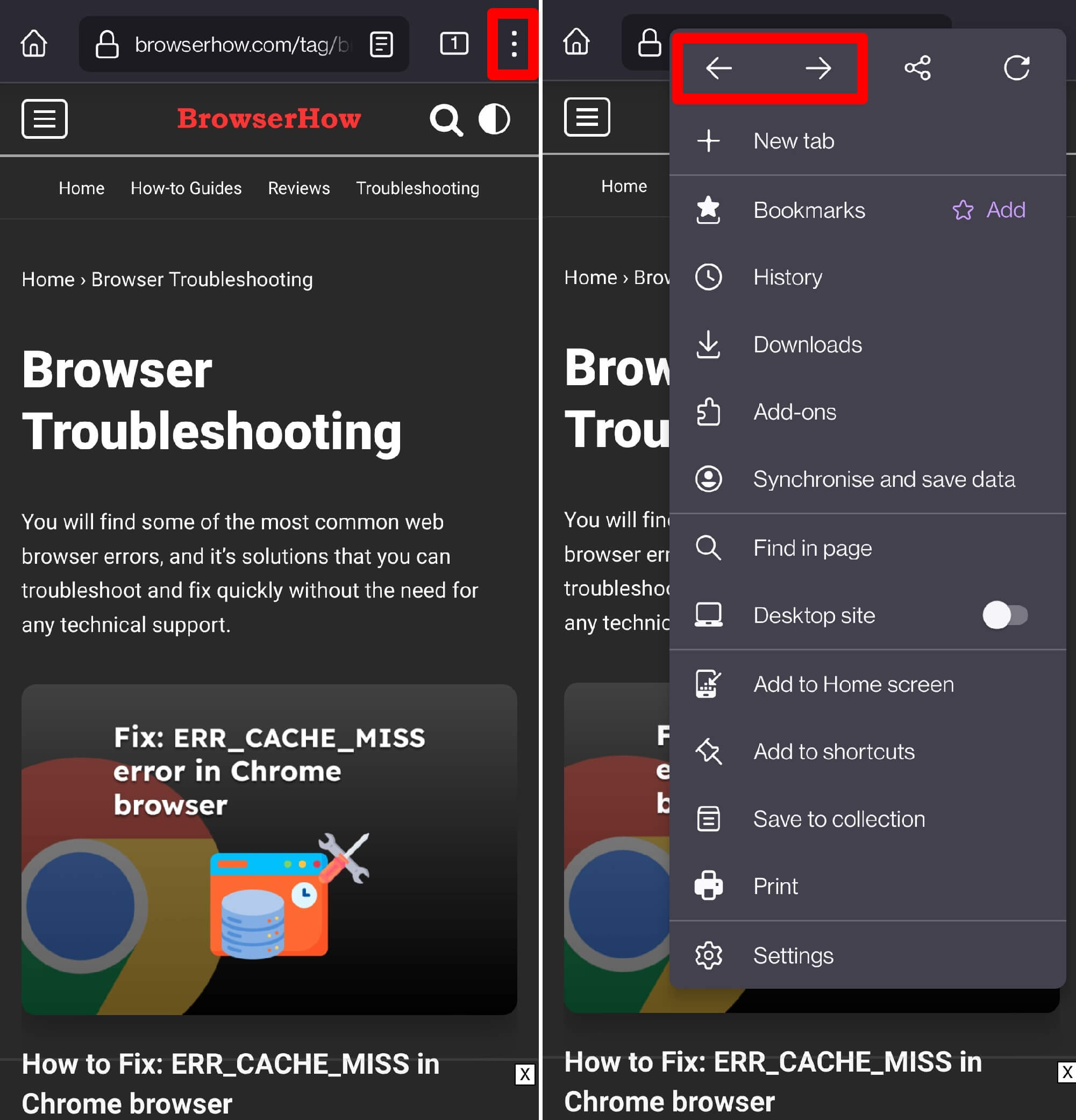 Navigate Forward and Backward in Firefox for Android