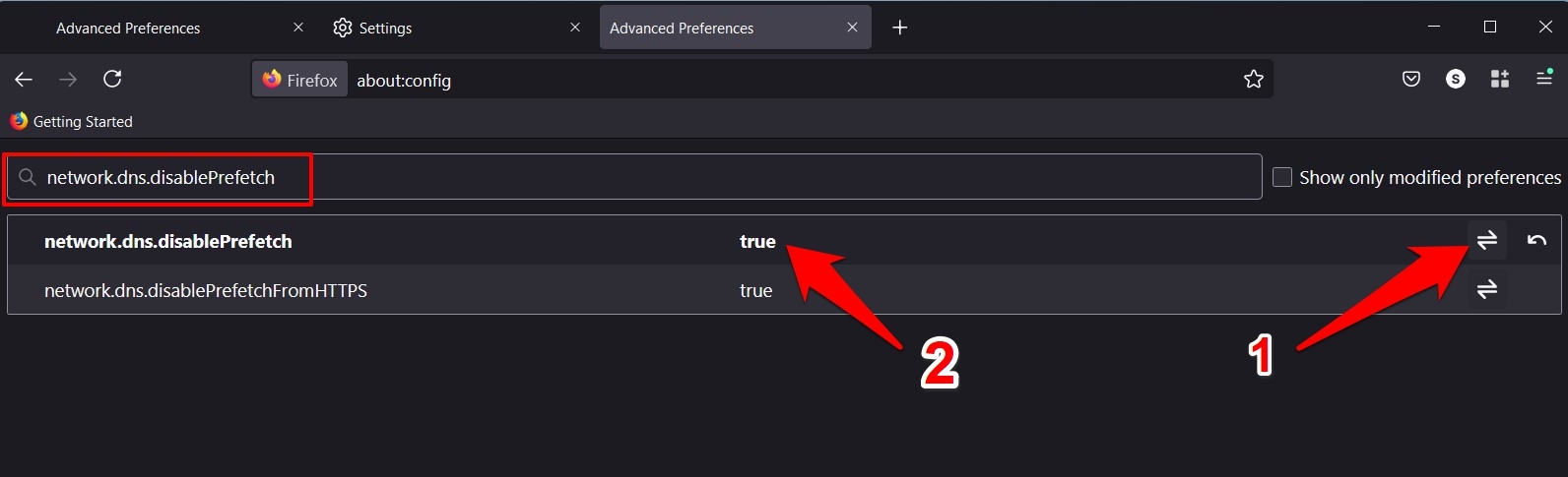 network.dns.disablePrefetch config in Firefox