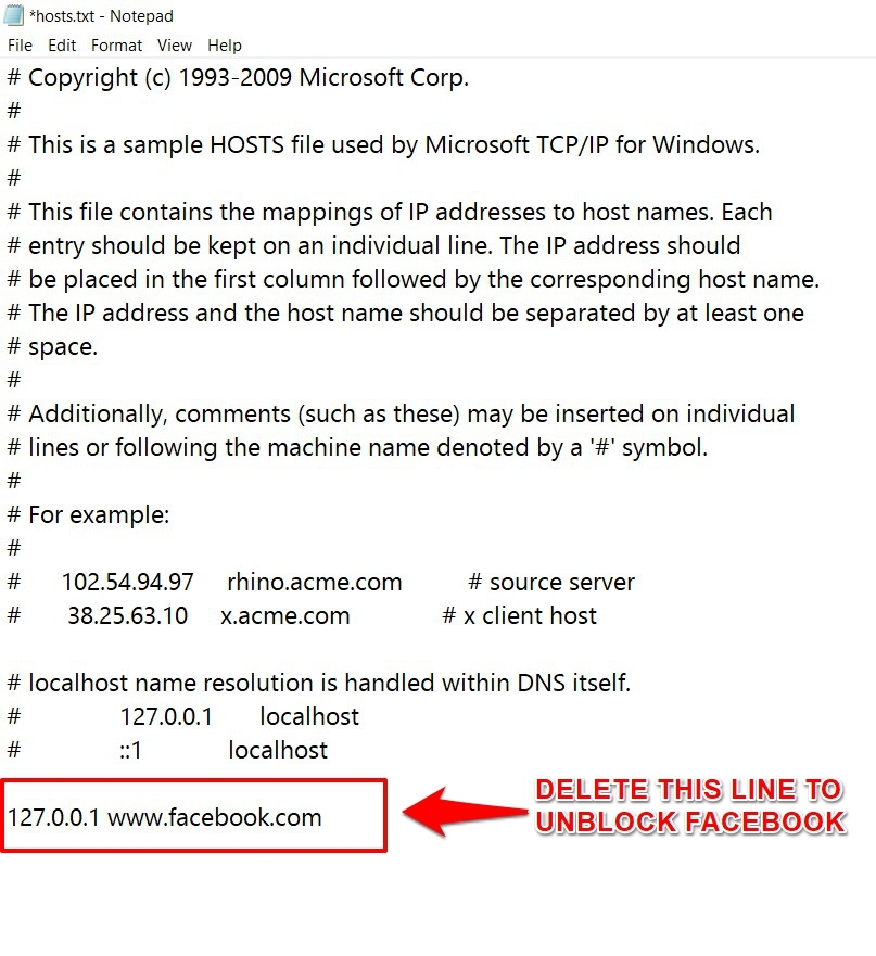 Omit Line from Hosts file to unblock site