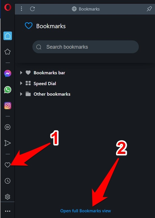Open full bookmark view with Opera browser