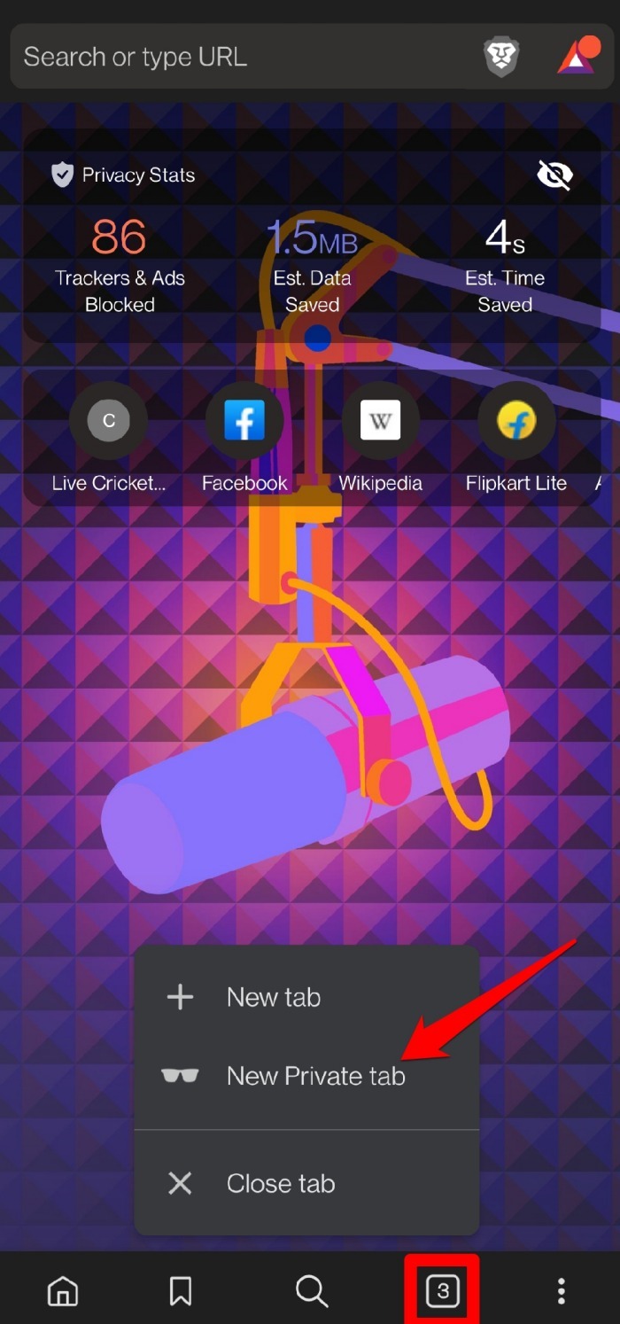 open private mode on Brave browser android