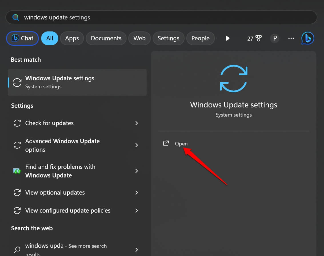 Open Windows Update Settings