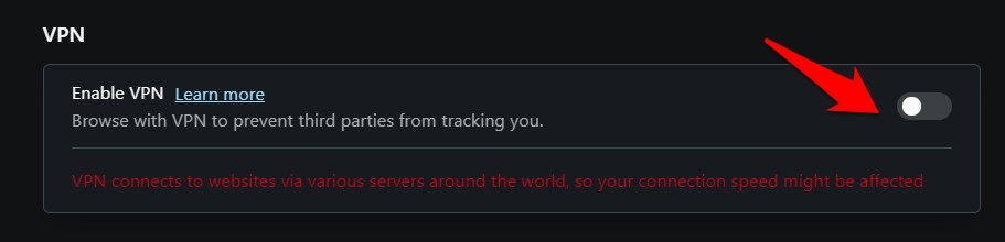Opera VPN connection is disabled