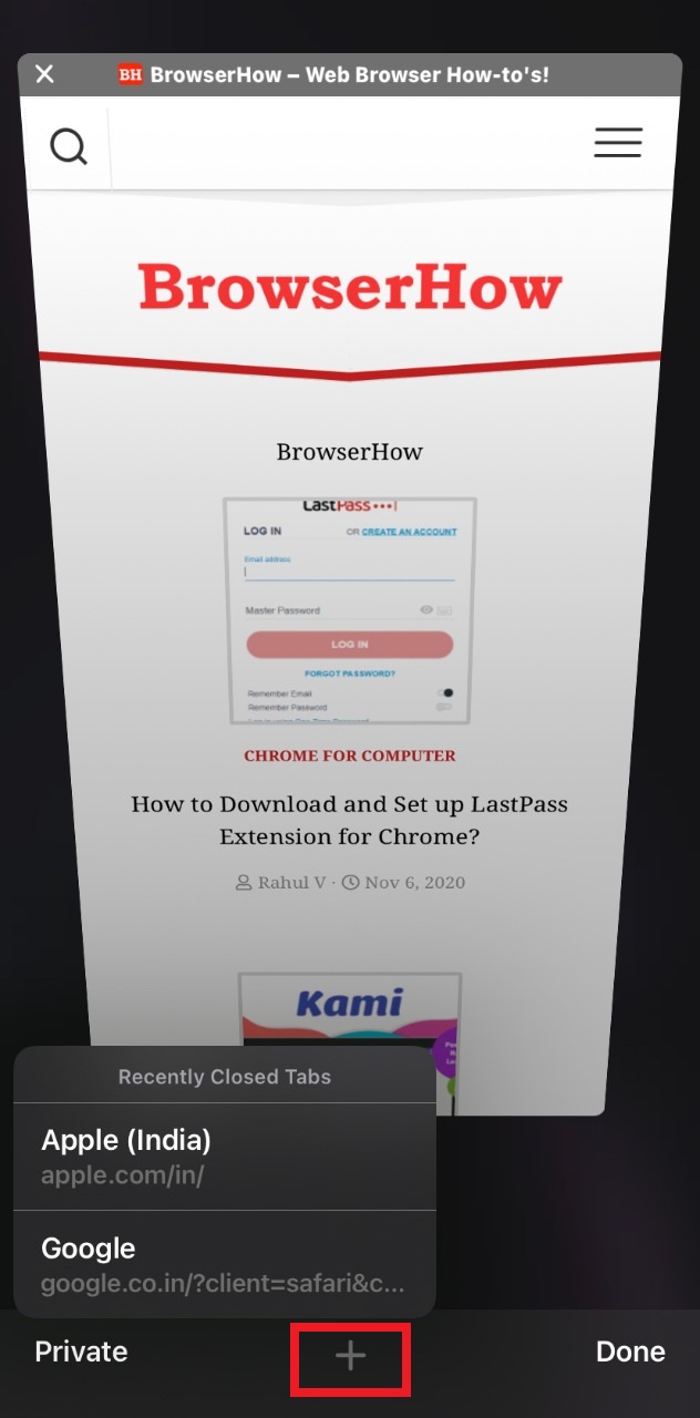 Recently Closed Tabs in Apple Safari iPhone