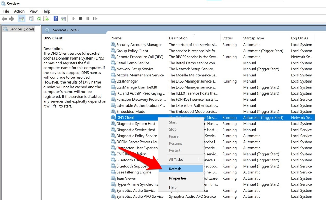 Refresh DNS client in Microsoft Services
