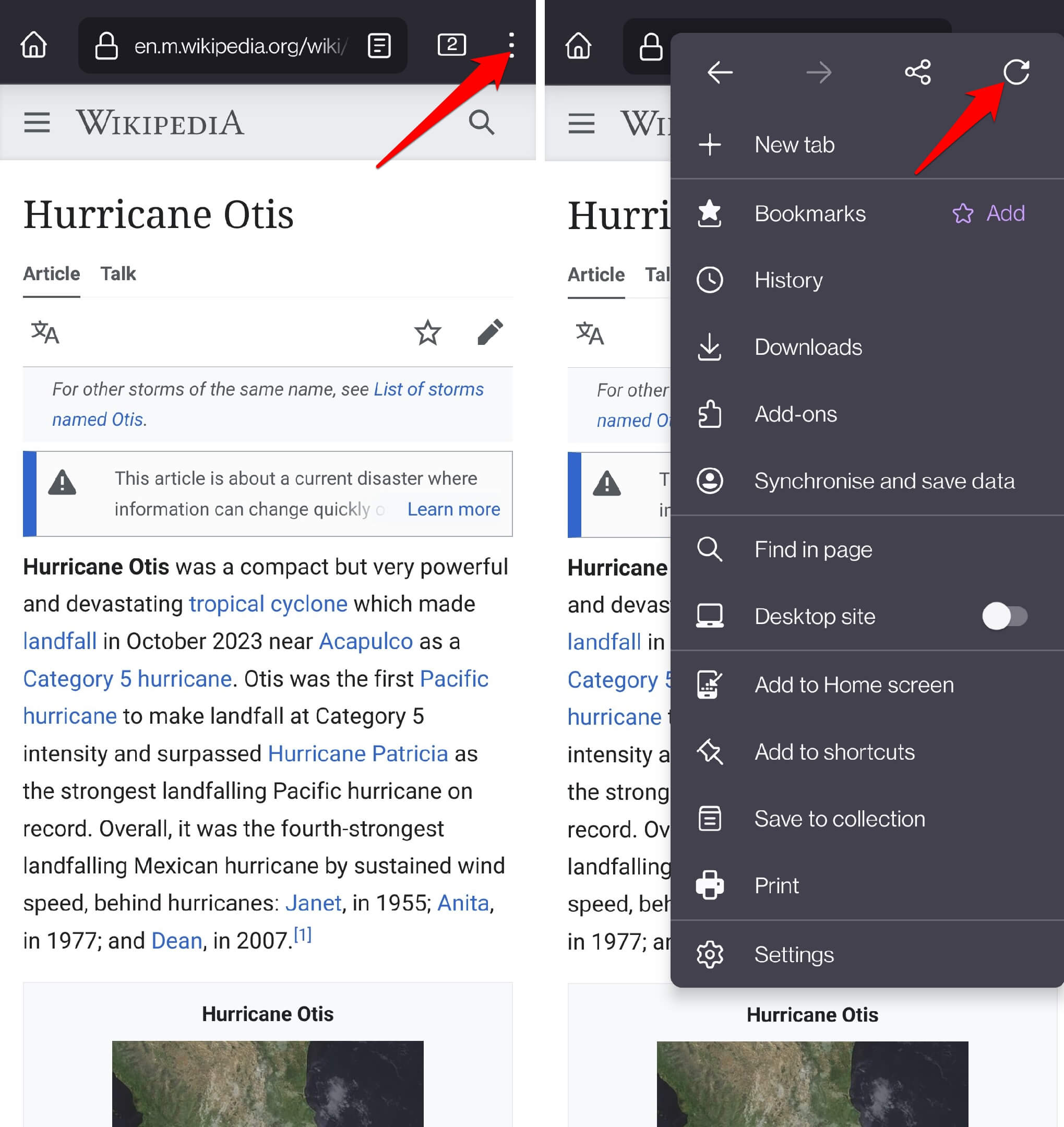 reload a webpage on Firefox
