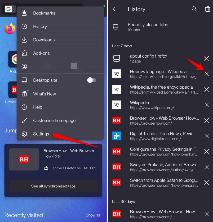 remove a specific webpage from Firefox search history