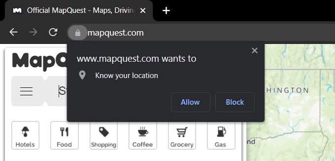 request pop-up to know your location in chrome computer