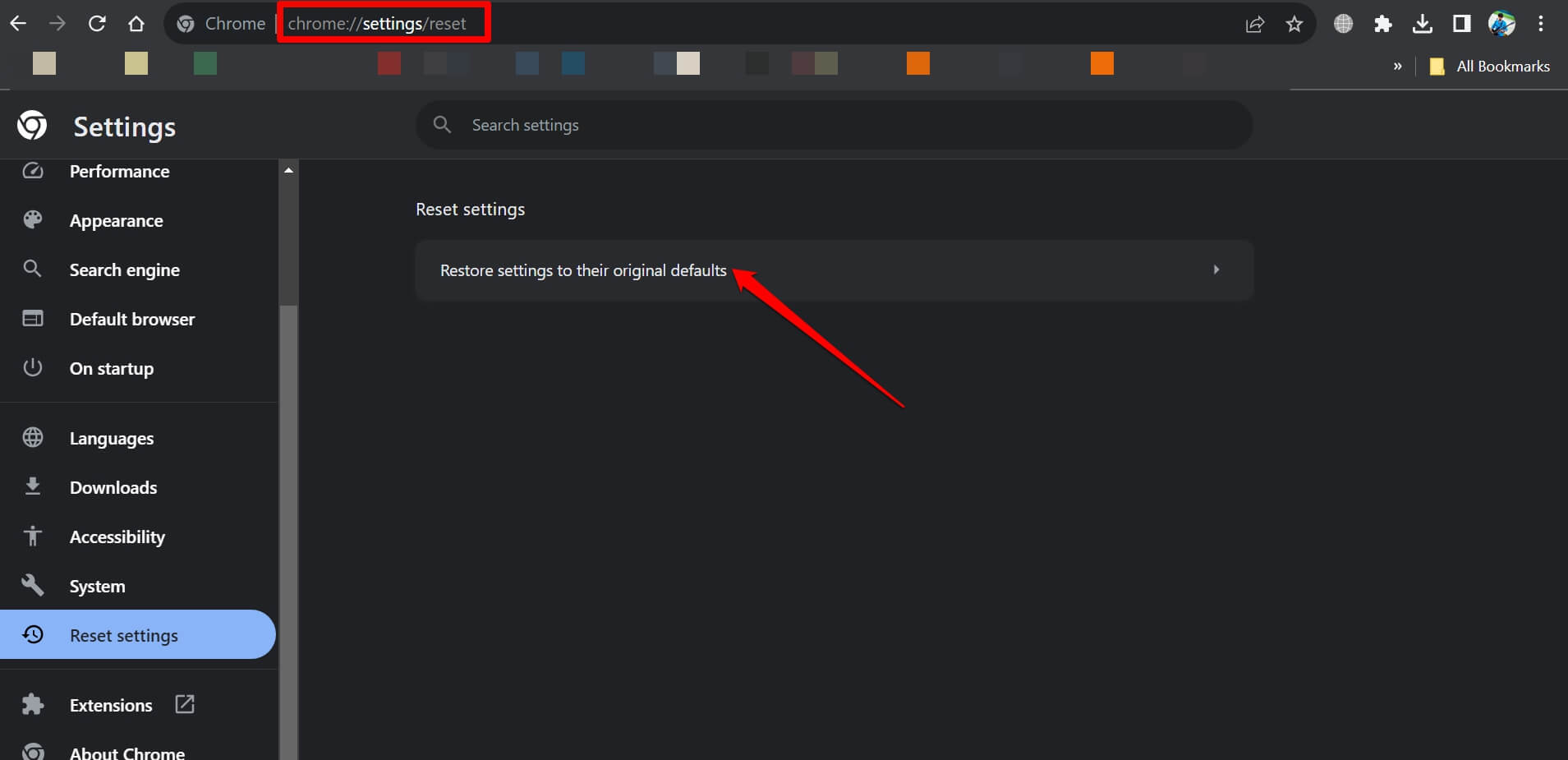 reset chrome settings
