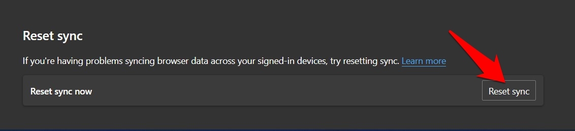 Reset Sync in Edge browser