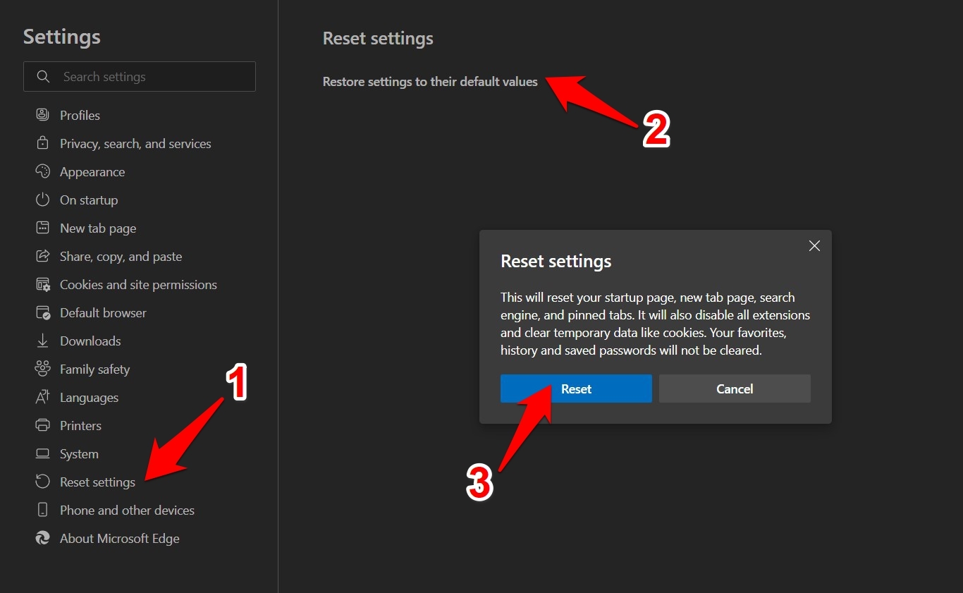 Reset the Microsoft Edge Browser on Computer