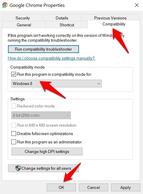 Run chrome browser in compatibility mode on windows