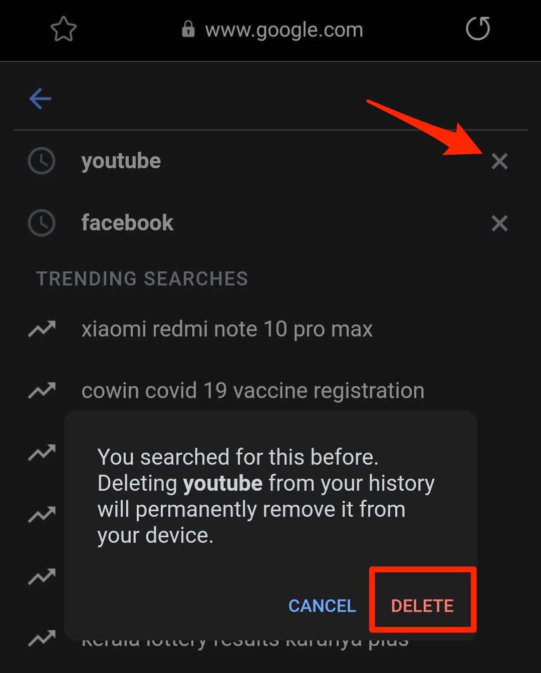 Samsung Internet Clear Search Phrases History