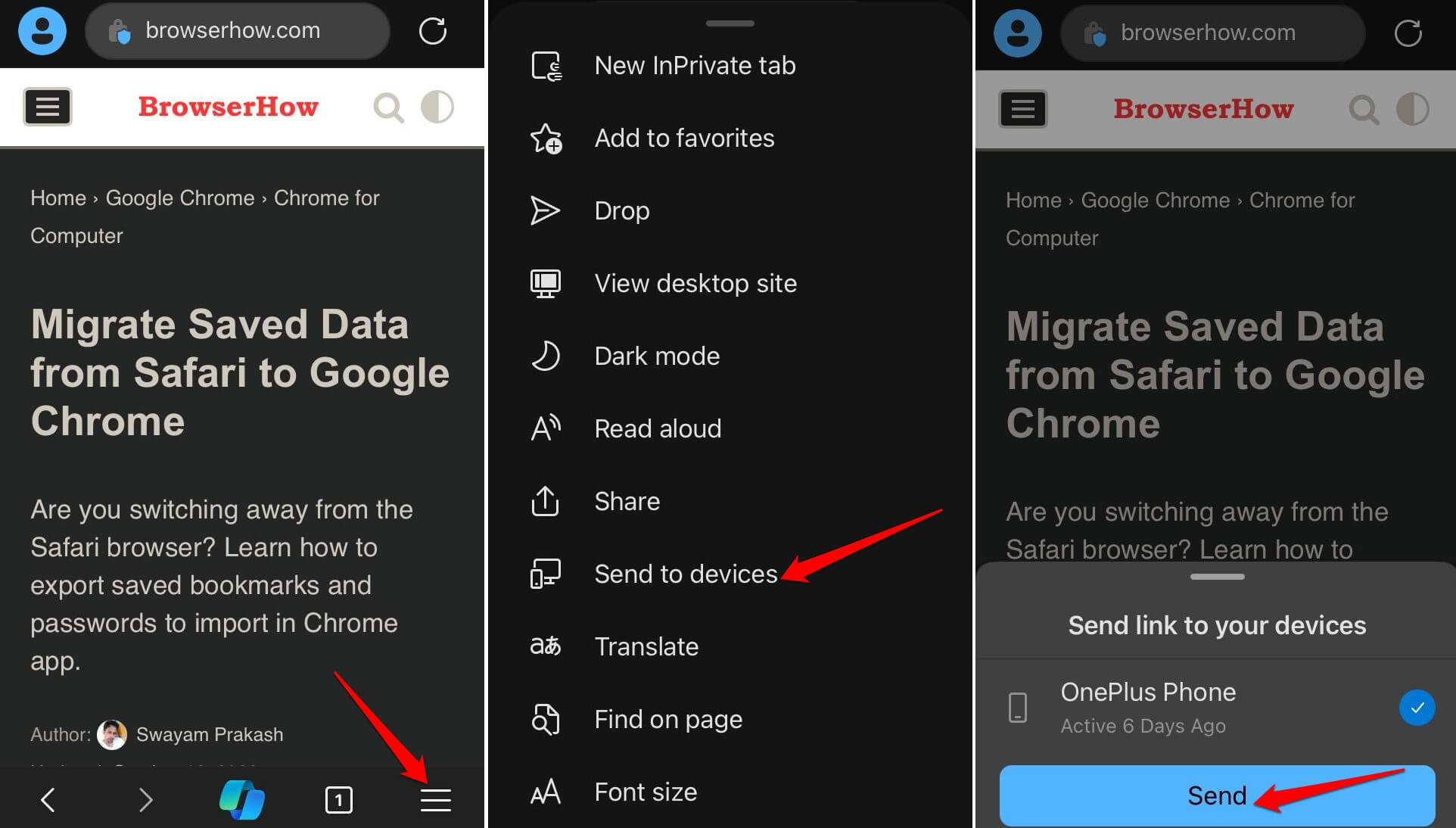send link to other devices from iPhone on Edge