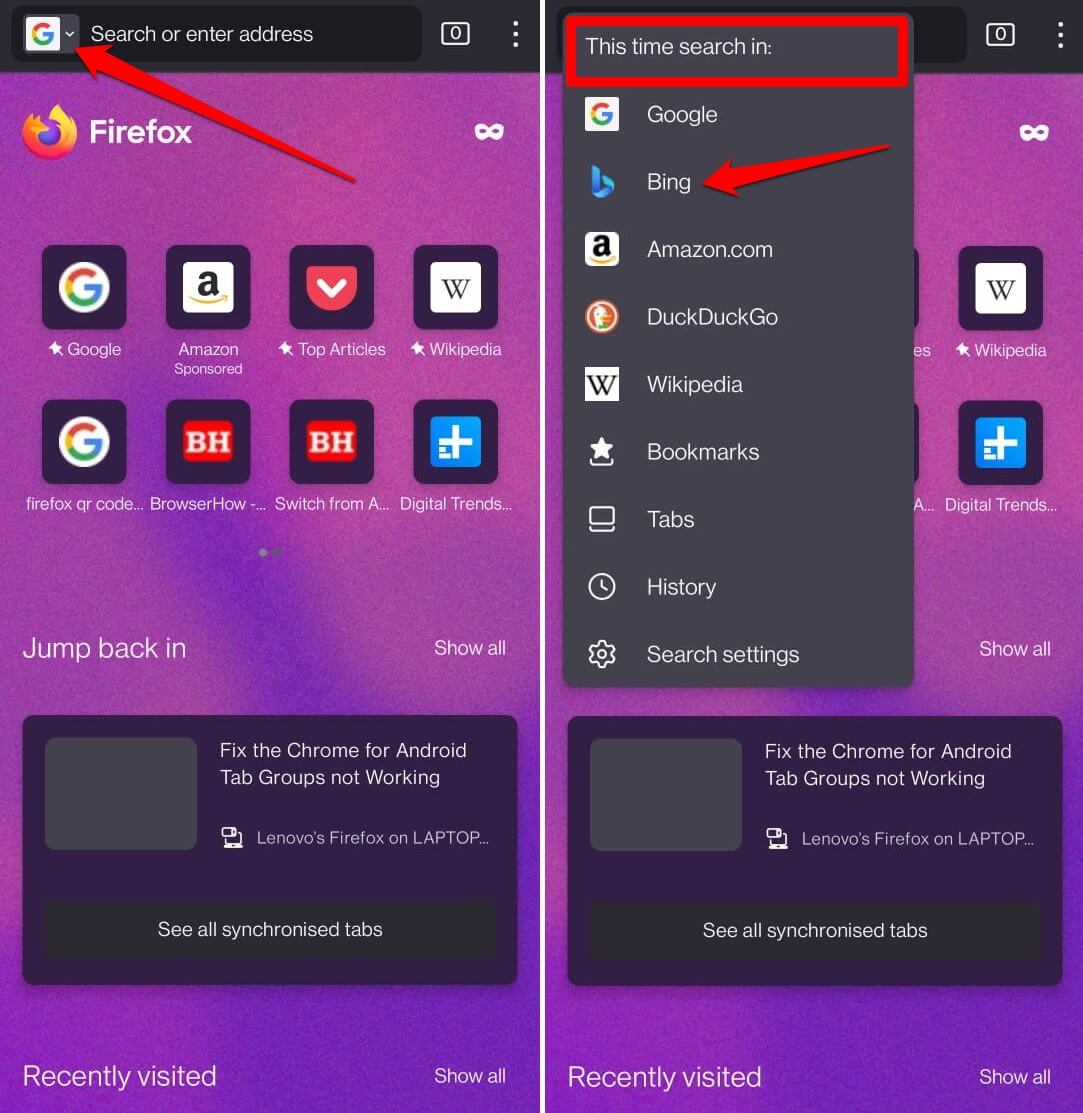 set search engine on Firefox for current search
