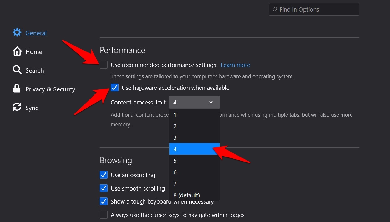 Setting Content Process Limit in Firefox Computer