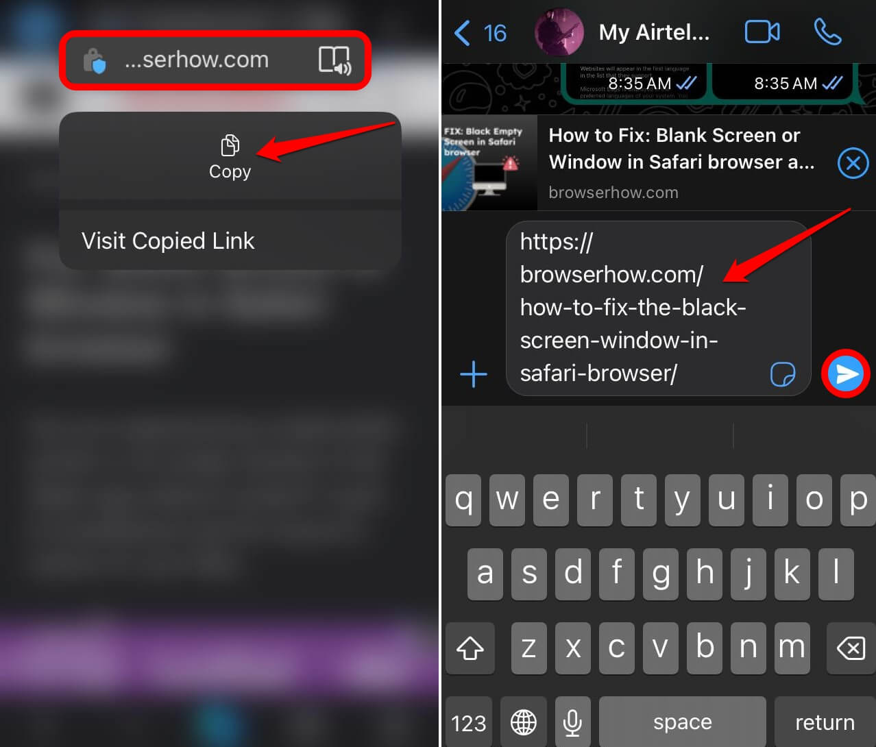 copy and share a page link from Edge browser iOS