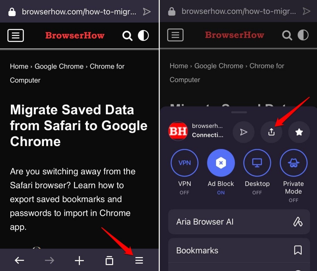 share a page on Opera iOS