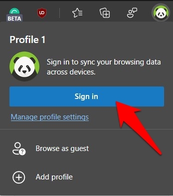 Sign-in button on Edge Chromium PC
