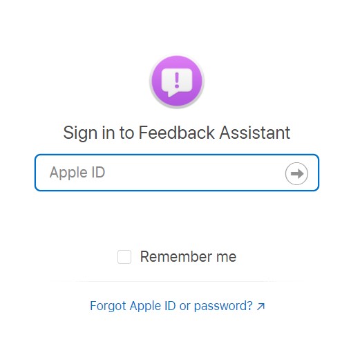 Sign in to Feedback Assistant using Apple ID