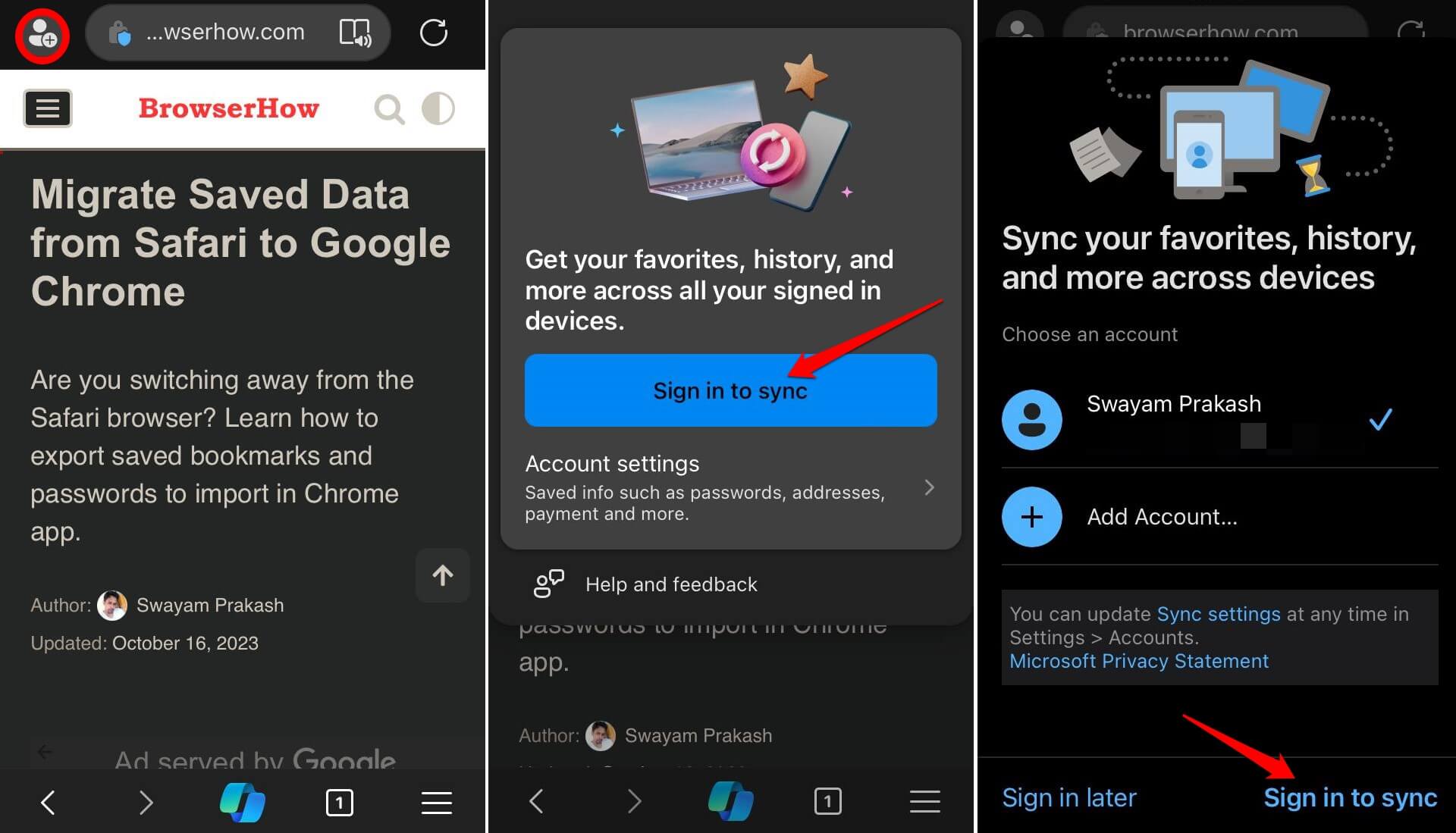 sign into Edge on iPhone to enable sync